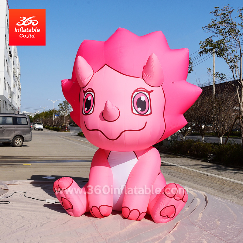 Lovely Hot sale Customized advertising Inflatable Pink baby dinosaur Cartoon PVC Cloth Inflatable Mascot statue for Advertising