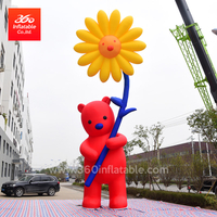 Shopping Mall Decoration Custom Giant Advertising Inflatable Big Red Bear Statue Holding Flowers Model