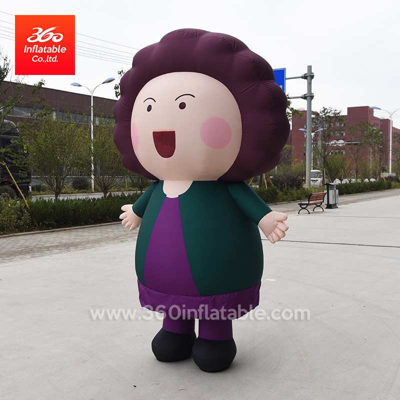 Waterproof Oxford Cloth HD Printing moving inflatable cartoon suit for advertising inflatable granny character statue